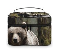 FekiLoot Borsa per il trucco multifunzionale con mamma orsa e i suoi cuccioli con cerniera grande borsa da viaggio con scomparti e manico borsa cosmetica portatile impermeabile per donne