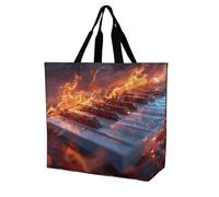 FekiLoot Borsa per la spesa con chiave musicale e ghiaccio e fuoco, borsa per la spesa extra large, borsa per la spesa da spiaggia, multiuso, pieghevole, riutilizzabile, per lavoro e viaggi