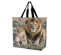 FekiLoot Borsa per la spesa con leone africano e leonessa, resistente, extra large, borsa per la spesa, borsa per la spesa da spiaggia, multiuso, pieghevole, riutilizzabile, per lavoro e viaggi