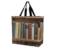 FekiLoot Borsa per la spesa con libri sulla libreria, resistente, extra large, borsa per la spesa, borsa per la spesa da spiaggia, multiuso, pieghevole, riutilizzabile, per lavoro e viaggi