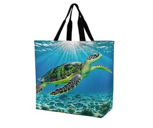 FekiLoot Borsa per la spesa con tartaruga che nuota nel mare, borsa della spesa extra large, borsa per la spesa da spiaggia, multiuso, pieghevole, riutilizzabile, per lavoro e viaggi
