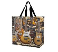 FekiLoot Borsa per la spesa per chitarra e basso, strumenti musicali, resistente, extra large, borsa per la spesa, borsa per la spesa da spiaggia, multiuso, pieghevole, riutilizzabile, per lavoro e