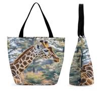 FekiLoot Borsa tote a collo alto con giraffa per le donne borse da spiaggia con cerniera casual tote borsa grande capacità carino borsa a tracolla da viaggio per shopping, lavoro palestra