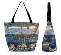 FekiLoot Borsa tote da donna con pozzetto di aereo e alba borse da spiaggia con cerniera casual borsa grande capacità carino tote bag da viaggio borsa a tracolla per shopping, lavoro palestra
