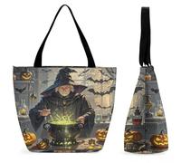 FekiLoot Borsa tote da donna con zucca magica da notte borse da spiaggia con cerniera casual tote borsa grande capacità carino tote bag borsa a tracolla da viaggio per shopping, lavoro palestra