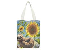 FekiLoot Borsa tote in tela con bradipo girasole leggera media riutilizzabile borsa in panno multiuso con cerniera tasca interna borse per la spesa di grande capacità