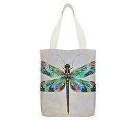 FekiLoot Borsa tote in tela con libellula, leggera, media, riutilizzabile, per la spesa, borsa multiuso con cerniera, tasca interna, grande capacità