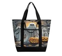 FekiLoot Borse della spesa isolate con lanterna di zucca fantasma Borsa riutilizzabile per la spesa Borse termiche a tenuta stagna di grande capacità Borse per la spesa portatili Heavy Duty Thermal