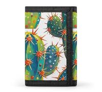 FekiLoot Carino Cactus Seamless Illustrazione Portafoglio Portatile Tri Fold Portafoglio con Cerniera Portamonete per le Donne Auto di Credito