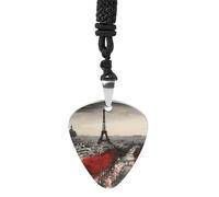 FekiLoot Collana in acciaio al titanio con ciondolo a forma di plettro per chitarra con cielo notturno con alberi, collana con ciondolo musicale, per uomini e donne, con corda nera da 61, Misura unica