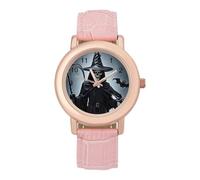 FekiLoot Death Scythe - Orologio da donna con cinturino in pelle, alla moda, con quadrante rosa, analogico, al quarzo, minimalista, elegante, delicato, per feste, uso quotidiano e regalo
