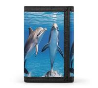 FekiLoot Due delfini portafoglio portatile Tri Fold portafoglio con cerniera portamonete per le donne auto di credito