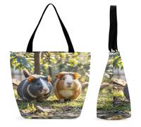 FekiLoot Due porcellini d'India da appendere fuori borsa tote per le donne borse da spiaggia con cerniera casual tote borsa grande capacità carino tote bag viaggio borsa a tracolla per shopping