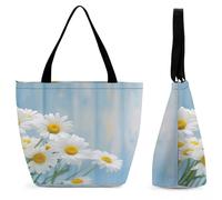 FekiLoot Elegante borsa a tracolla primaverile con fiori margherite per le donne borse da spiaggia con cerniera casual tote borsa grande capacità carino tote bag da viaggio borsa a tracolla per