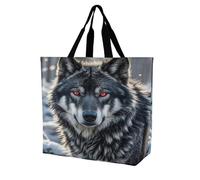 FekiLoot Grande lupo nero con occhi rossi borsa della spesa resistente extra large borsa della spesa spiaggia tote shopping bag multiuso tote pieghevole riutilizzabile borse per la spesa per lavoro
