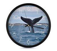 FekiLoot Orologio da parete a coda di balena, moderno, senza ticchettio, silenzioso, rotondo, elegante, stile semplice, orologio da bagno, soggiorno, cucina, camera da letto, ufficio, camera da letto