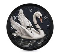 FekiLoot Orologio da parete a forma di cigno bianco, moderno, senza ticchettio, silenzioso, rotondo, elegante, stile semplice, orologio da bagno, soggiorno, cucina, camera da letto, ufficio, camera da