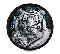 FekiLoot Orologio da parete a forma di tigre bianca, moderno, senza ticchettio, silenzioso, rotondo, elegante, stile semplice, orologio da bagno, soggiorno, cucina, camera da letto, ufficio, camera da