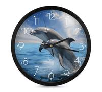 FekiLoot Orologio da parete con due delfini moderno senza ticchettio silenzioso orologi rotondi eleganti stile semplice orologio arredamento bagno soggiorno cucina camera da letto ufficio camera da