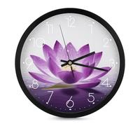 FekiLoot Orologio da parete con fiore di loto viola, moderno, senza ticchettio, silenzioso, orologio rotondo, elegante, stile semplice, orologio da bagno, soggiorno, cucina, camera da letto, ufficio
