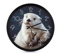 FekiLoot Orologio da parete con lontra bianca, moderno, senza ticchettio, silenzioso, rotondo, elegante, stile semplice, orologio decorativo per bagno, soggiorno, cucina, camera da letto, ufficio