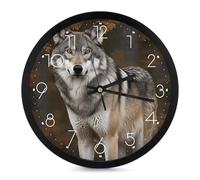 FekiLoot Orologio da parete con lupo selvatico grigio selvatico moderno senza ticchettio silenzioso orologi rotondi eleganti stile semplice orologio arredamento bagno soggiorno cucina camera da letto