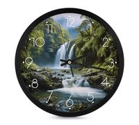 FekiLoot Orologio da parete con paesaggio a cascata, moderno, senza ticchettio, silenzioso, orologio rotondo, elegante, stile semplice, decorativo, orologio da bagno, soggiorno, cucina, camera da