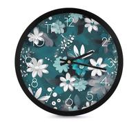 FekiLoot Orologio da parete floreale grigio e bianco, moderno, senza ticchettio, silenzioso, elegante, stile semplice, decorativo, orologio da bagno, soggiorno, cucina, camera da letto, ufficio