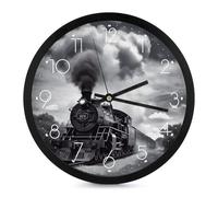 FekiLoot Orologio da parete moderno con treno a vapore e nuvole senza ticchettio silenzioso orologio rotondo elegante stile semplice orologio decorativo bagno soggiorno cucina camera da letto ufficio