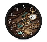 FekiLoot Orologio da parete Steampunk con chiavi e catene, moderno, senza ticchettio, silenzioso, elegante, stile semplice, decorativo, orologio da bagno, soggiorno, cucina, camera da letto, ufficio