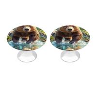 FekiLoot Orso che attraversa il fiume Cartoon Cabinet Knobs Round Dresser Drawer Pull Stainless Steel Drawer Kitchen Knobs Modern Cabinet Hardware Cassetti Pomello Bagno Armadio Armadi Maniglie