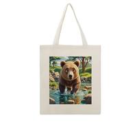 FekiLoot Orso che attraversa il fiume Cartoon Tote Bag riutilizzabile drogheria shopping borse di stoffa leggera borsa di tela grande capacità borse di stoffa artigianato fai da te i tuoi disegni