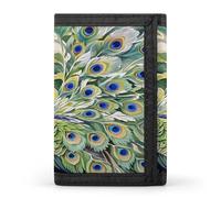 FekiLoot Pavone Acquerello Pittura Portafoglio Uomo Capacità Extra Trifold Portafoglio Sottile & Elegante Trifold Titolare di Carta con ID Finestra