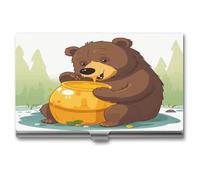 FekiLoot Porta biglietti da visita personalizzato Bear Eats Honey per uomini e donne, custodia sottile per biglietti da visita con fibbia chiusa, organizer per biglietti da visita in metallo ultra