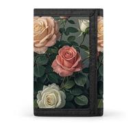 FekiLoot Portafoglio con stampa di rose portatile Tri Fold portafoglio con cerniera portamonete per le donne auto di credito