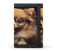 FekiLoot Portafoglio da uomo con cane della Pomerania, sottile, minimalista, a tre pieghe, con finestra per documento d'identità e porta carte di credito