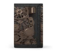 FekiLoot Portafoglio da uomo con ingranaggi meccanici, stile steampunk, sottile, minimalista, con finestra d'identità e porta carte di credito
