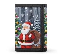 FekiLoot Portafoglio natalizio con Babbo Natale portatile Tri Fold portafoglio con cerniera portamonete per donne auto di credito