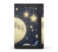 FekiLoot Portafoglio portatile a tre pieghe con stelle e luna su sfondo scuro con cerniera portamonete per donne auto di credito