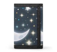 FekiLoot Portafoglio portatile con stelle e luna, a tre pieghe, con cerniera, portamonete per le donne