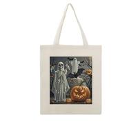 FekiLoot Simpatico fantasma zucca lanterna Tote Bag riutilizzabile drogheria shopping borse di stoffa leggera borsa di tela grande capacità borse di stoffa artigianato fai da te i tuoi disegni