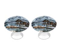 FekiLoot Snow Mountain Cabin Cabinet Knobs Round Dresser Drawer Pull Stainless Steel Drawer Kitchen Knobs Modern Cabinet Hardware Cassetti Pomello Bagno Armadio Armadietti Maniglie