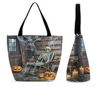 FekiLoot Terrificante scheletro fantasma tote bag per le donne borse da spiaggia con cerniera casual tote borsa grande capacità carino tote bag viaggio borsa a tracolla per shopping, lavoro palestra