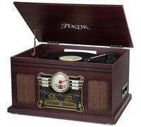 FEKTIK Giradischi Bluetooth 10 in 1, giradischi a cinghia a 3 velocità con altoparlanti, ingresso e uscita Bluetooth, CD, cassetta, radio FM, streaming wireless