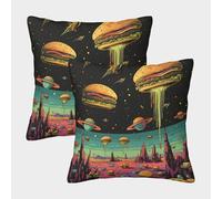 FELASBUID Burger in Space-Sci-fi Cartoon Style Federe Cuscini Per Divano Decorativa Available All Seasons Fodere Per Cuscini Set 2 Pezzi Moderni Sedia Camera Da Letto 50x50cm