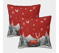 FELASBUID Christmas Deer-winter Forest Scene Federe Cuscini Per Divano Decorative Available All Seasons Fodere Per Cuscini 2 Pezzi Quadrate Cerniera Invisibile Da Letto Divano 45x45cm