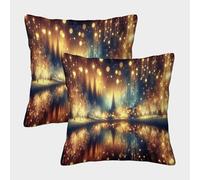 FELASBUID Christmas Lights-magical Winter Scene Federe Cuscini Per Divano Decorativa Available All Seasons Fodere Per Cuscini Set Di 2 Moderni Per Soggiorno Camera Sofà 40x40cm