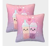 FELASBUID Cute Boba Drinks-Kawaii Cartoon Style Federe Cuscini Per Divano Decorativa Available All Seasons Fodere Per Cuscini Set 2 Pezzi Moderni Da Letto Per Salotto 50x50cm