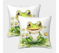 FELASBUID Cute Frog Cartoon-Spring Garden Illustration Federe Cuscini Per Divano Decorativa Available All Seasons Fodere Cuscino Confezione Da 2 Cerniera Invisibile Sedia Camera Da Letto 40x40cm