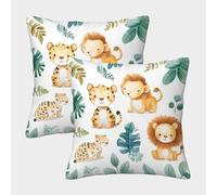 FELASBUID Cute Jungle Animals-Watercolor Baby Decor Style Federe Cuscini Per Divano Decorativa Available All Seasons Fodere Cuscino Set 2 Pezzi Poliestere Per Soggiorno Camera Sofà 45x45cm